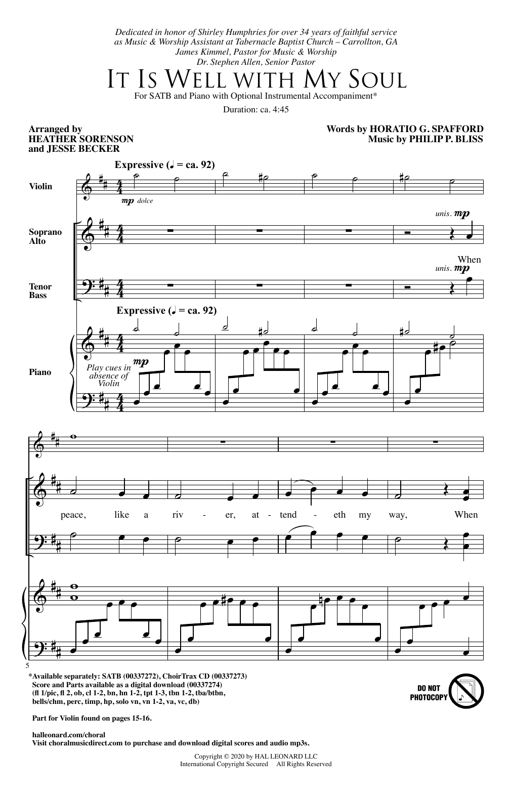 Horatio G. Spafford and Philip P. Bliss It Is Well With My Soul (arr. Heather Sorenson and Jesse Becker) Sheet Music Notes & Chords for SATB Choir - Download or Print PDF
