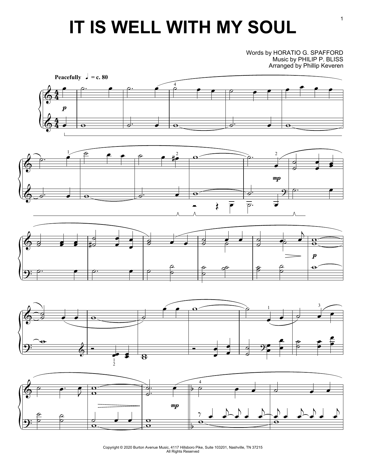 Horatio G. Spafford and Philip P. Bliss It Is Well With My Soul (arr. Phillip Keveren) Sheet Music Notes & Chords for Piano Solo - Download or Print PDF