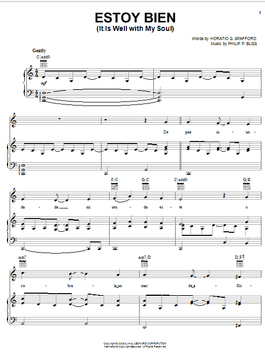 Horatio G. Spafford Estoy Bien (It Is Well With My Soul) Sheet Music Notes & Chords for Piano, Vocal & Guitar (Right-Hand Melody) - Download or Print PDF