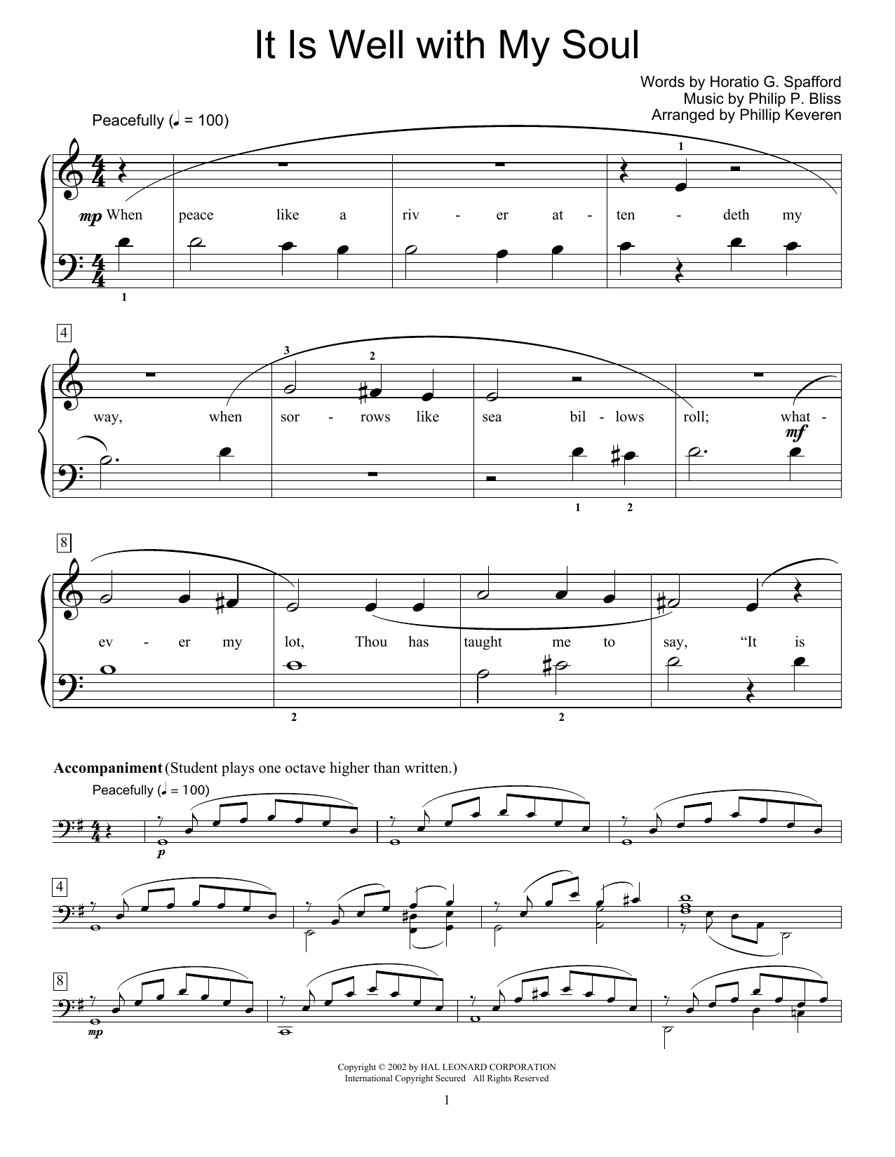 Horatio G. Spafford It Is Well With My Soul Sheet Music Notes & Chords for Educational Piano - Download or Print PDF