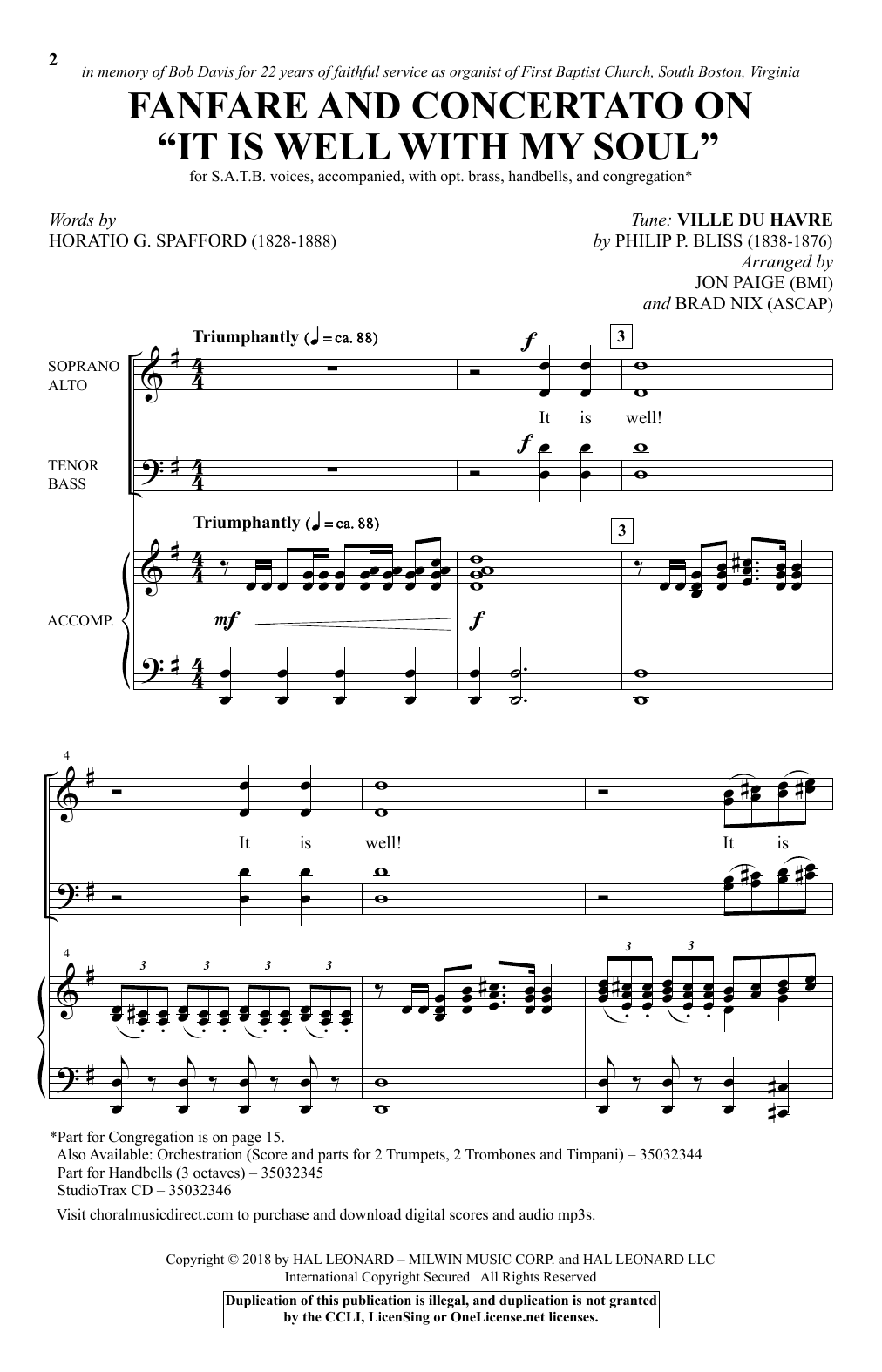 Horatio Spafford Fanfare And Concertato On 