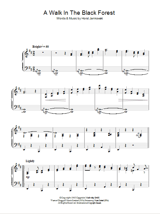 Horst Jankowski A Walk In The Black Forest (Eine Schwarwaldfahrt) Sheet Music Notes & Chords for Piano - Download or Print PDF