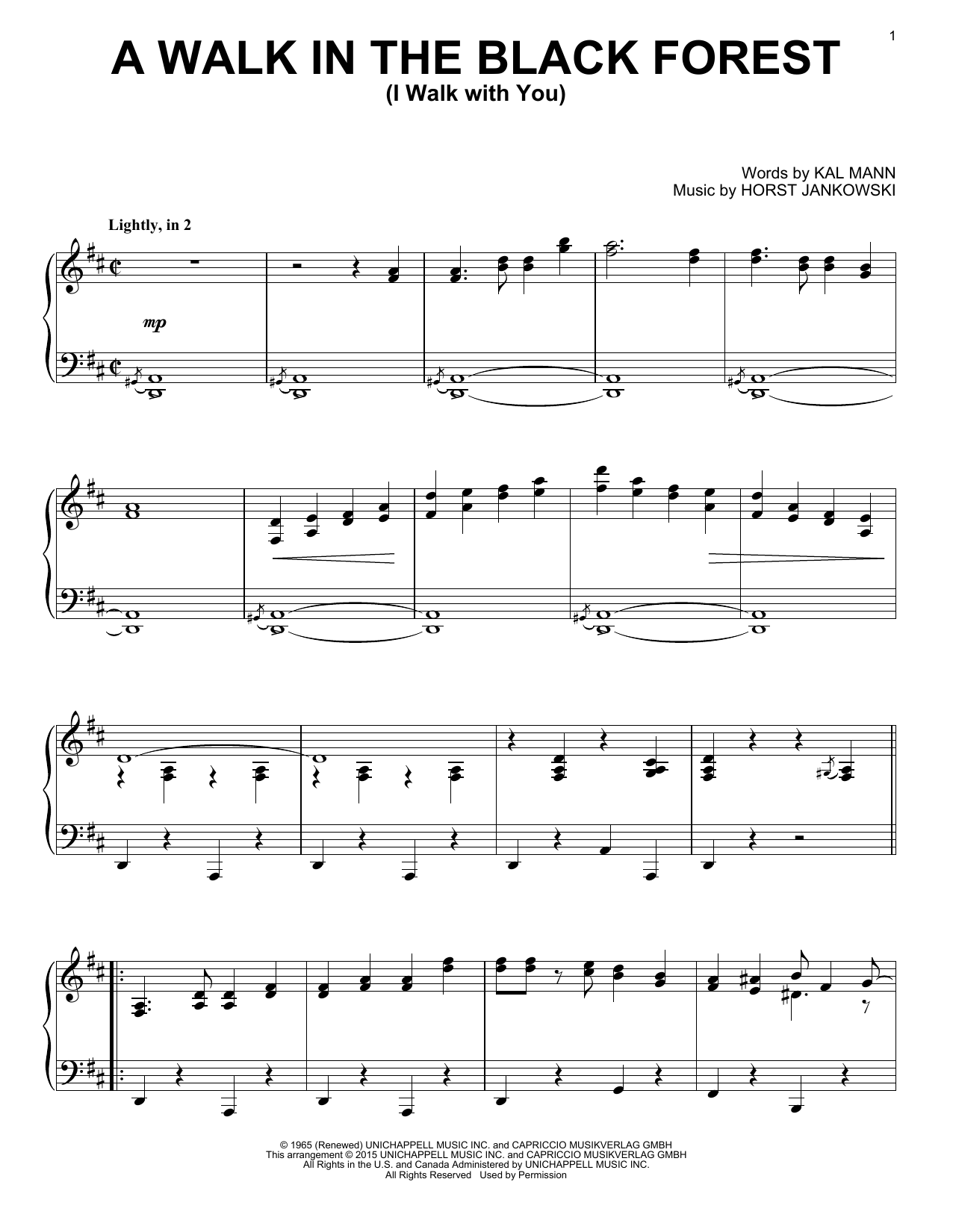 Horst Jankowski A Walk In The Black Forest (I Walk With You) Sheet Music Notes & Chords for Piano - Download or Print PDF