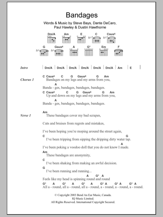 Hot Hot Heat Bandages Sheet Music Notes & Chords for Lyrics & Chords - Download or Print PDF