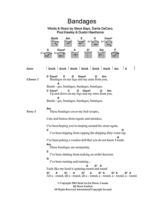 Hot Hot Heat Bandages Sheet Music Notes & Chords for Lyrics & Chords - Download or Print PDF