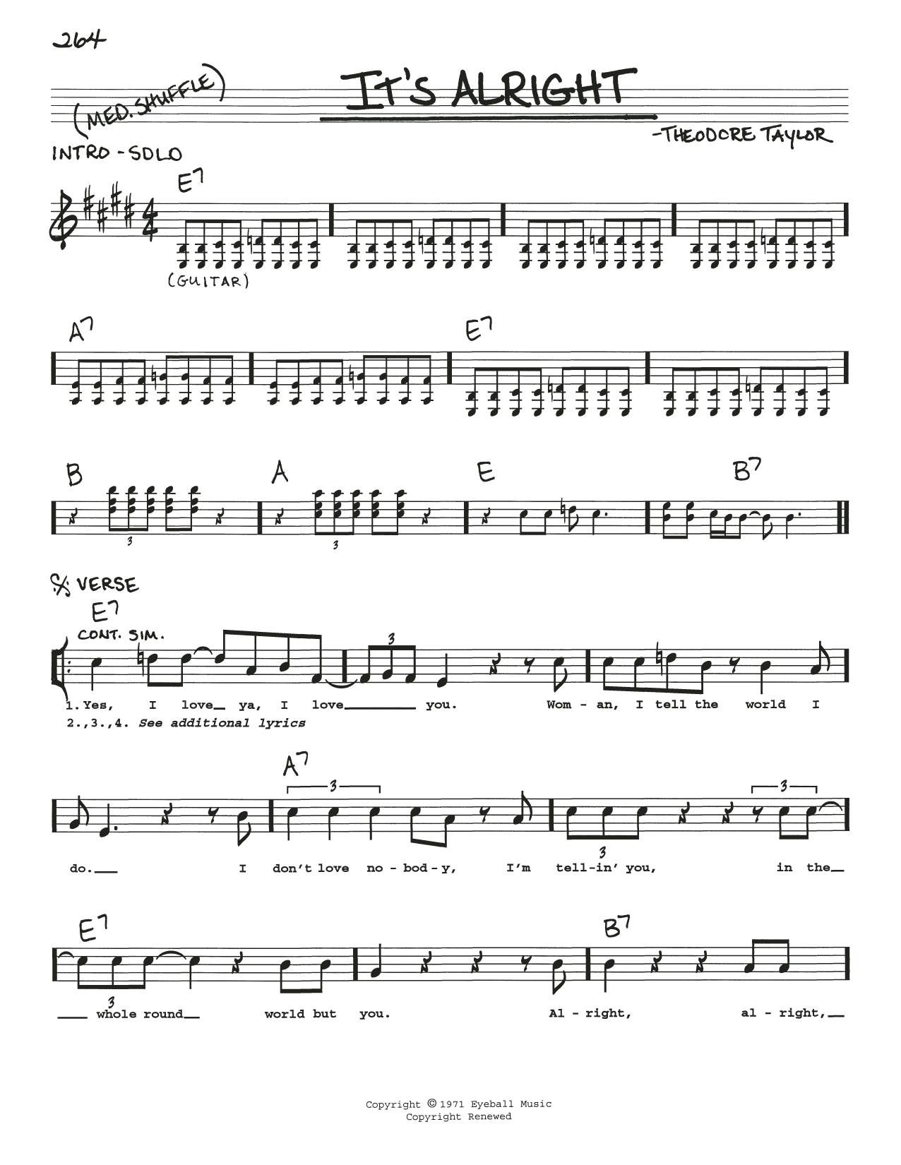 Hound Dog Taylor It's Alright Sheet Music Notes & Chords for Real Book – Melody, Lyrics & Chords - Download or Print PDF