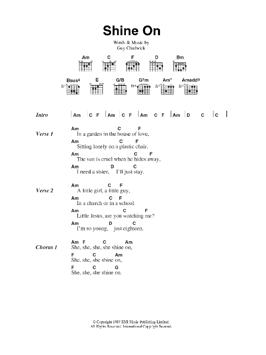 House Of Love Shine On Sheet Music Notes & Chords for Lyrics & Chords - Download or Print PDF