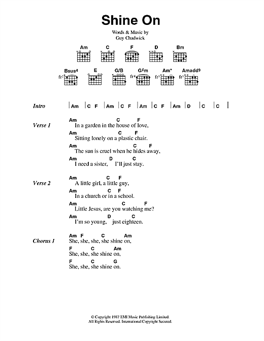 House Of Love Shine On Sheet Music Notes & Chords for Lyrics & Chords - Download or Print PDF