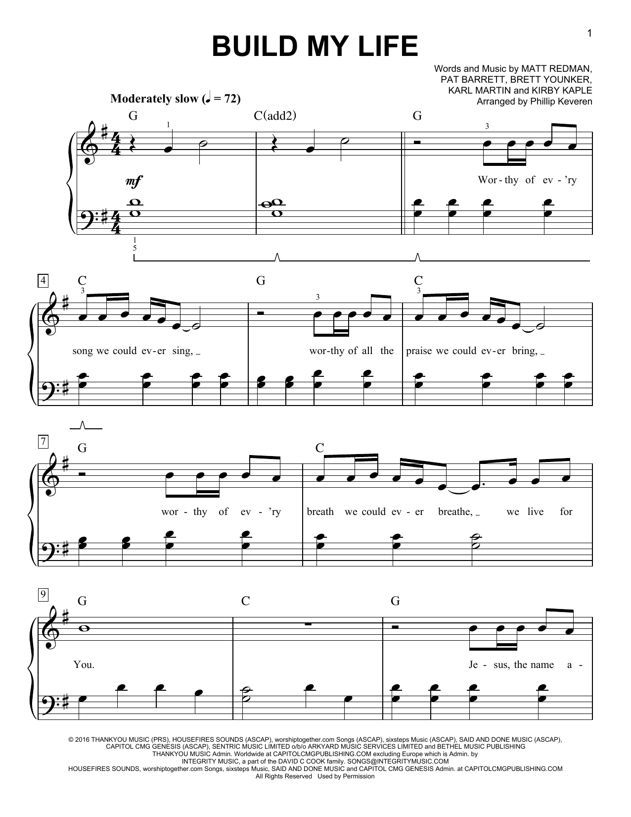 Housefires Build My Life (arr. Phillip Keveren) Sheet Music Notes & Chords for Easy Piano - Download or Print PDF