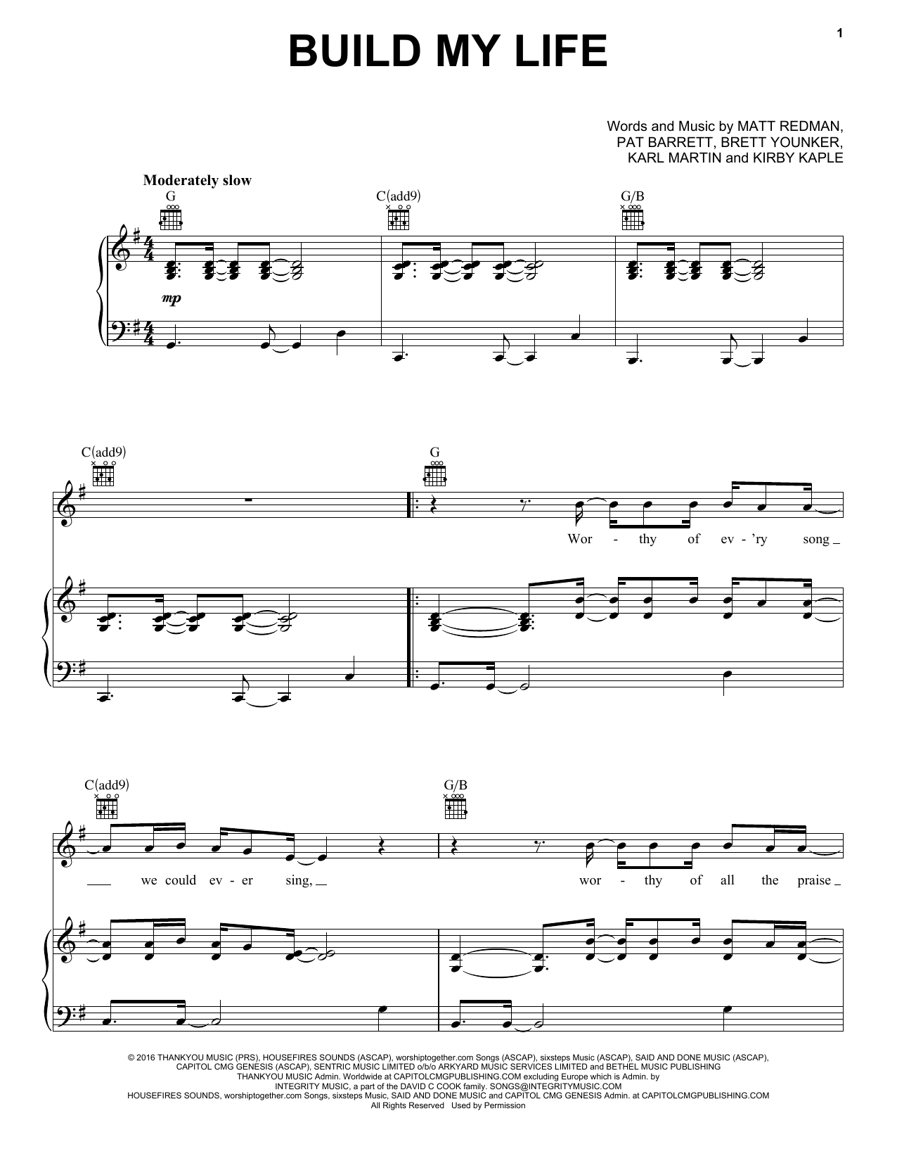 Housefires Build My Life Sheet Music Notes & Chords for Piano, Vocal & Guitar (Right-Hand Melody) - Download or Print PDF