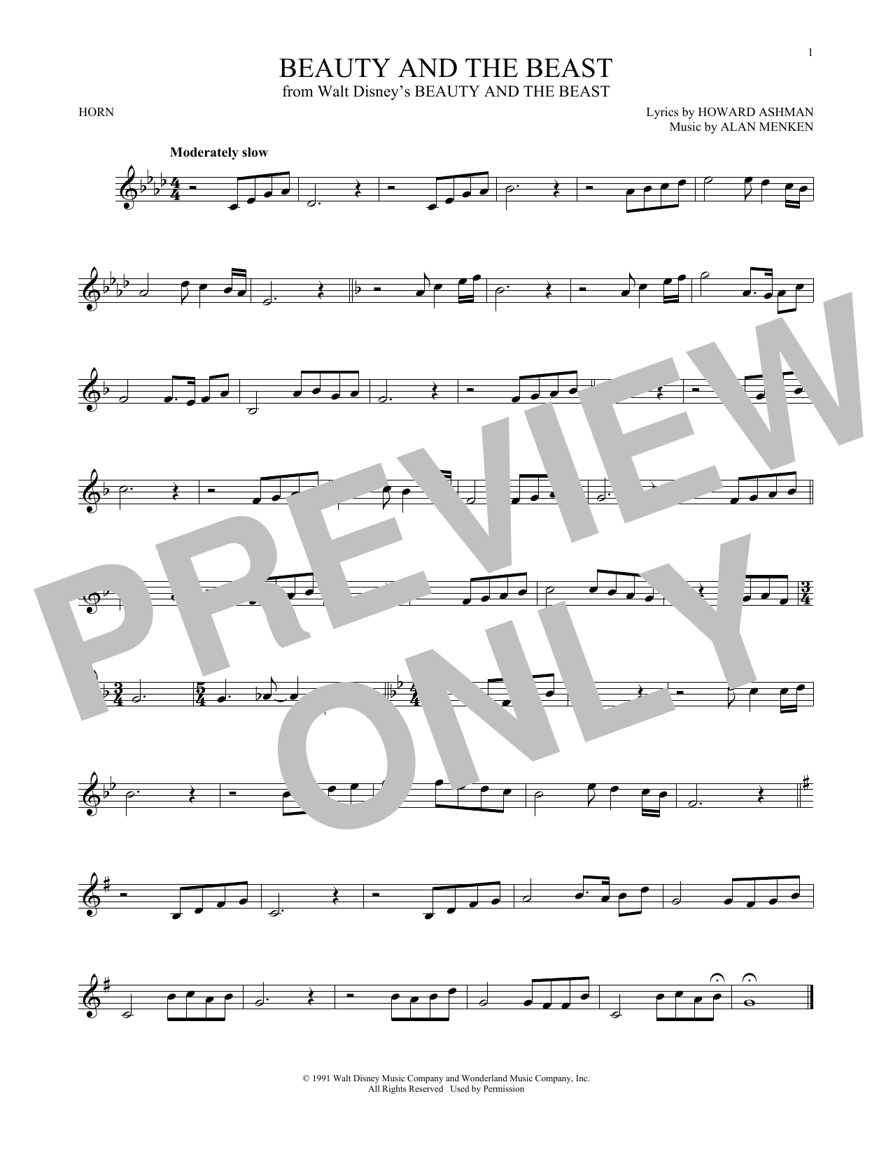 Howard Ashman & Alan Menken Beauty And The Beast Sheet Music Notes & Chords for Violin - Download or Print PDF