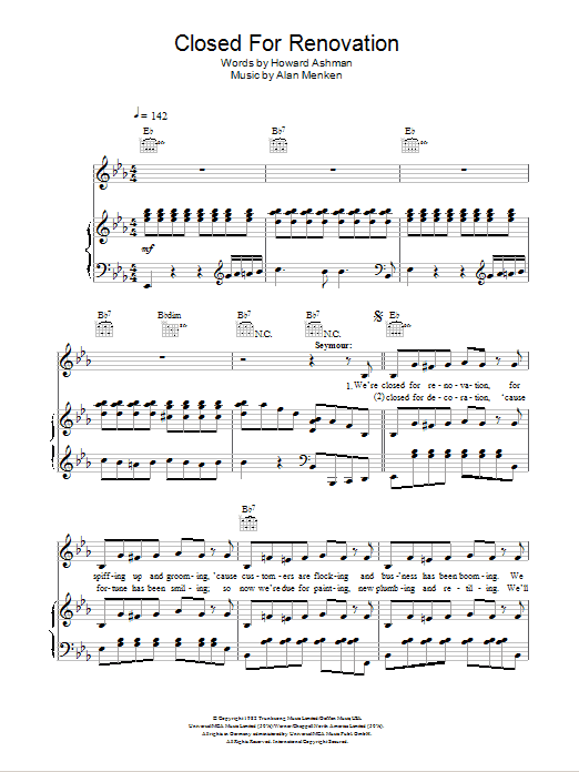 Howard Ashman Closed For Renovation Sheet Music Notes & Chords for Piano, Vocal & Guitar - Download or Print PDF