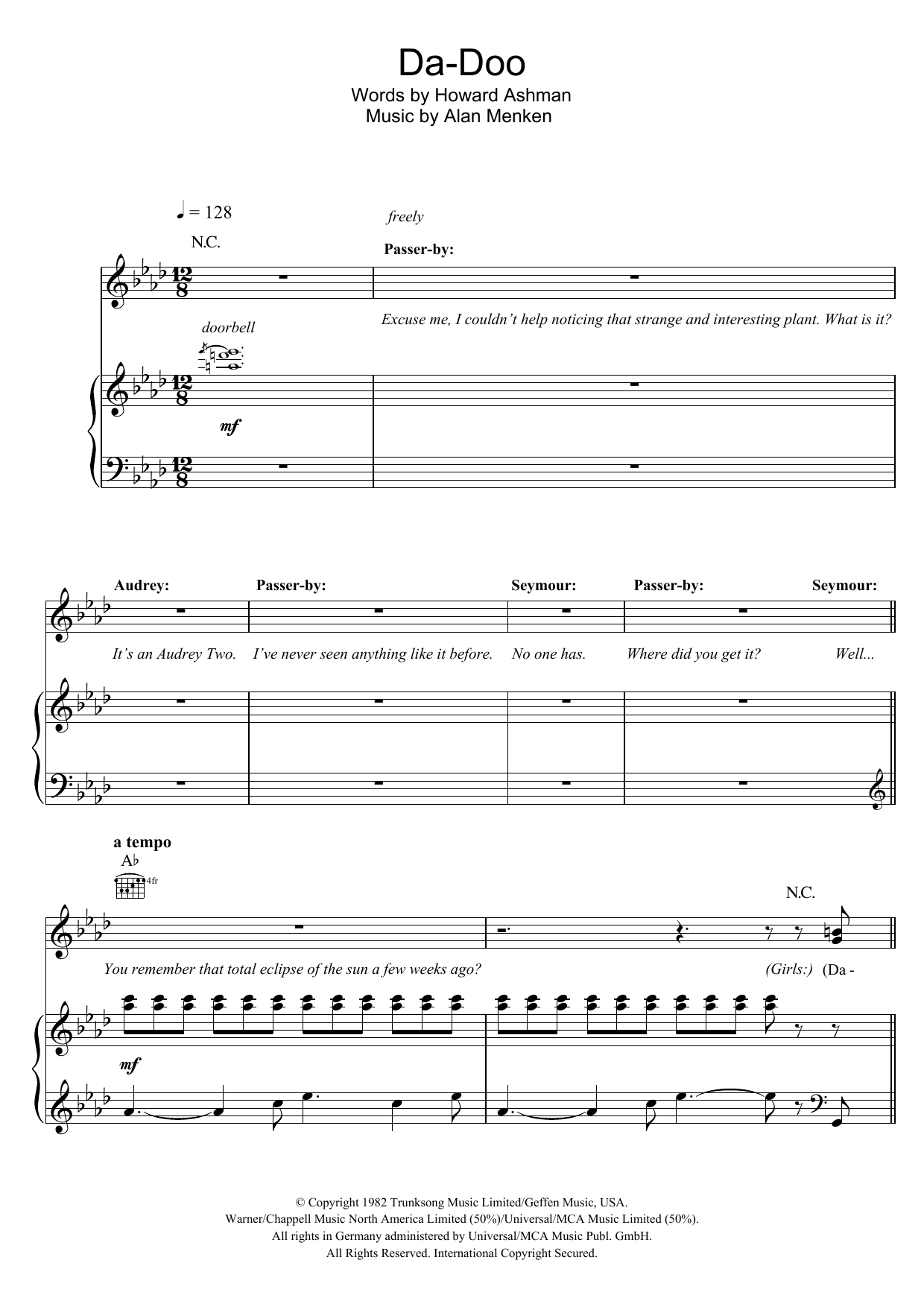 Howard Ashman Da Doo (from Little Shop of Horrors) Sheet Music Notes & Chords for Piano, Vocal & Guitar - Download or Print PDF