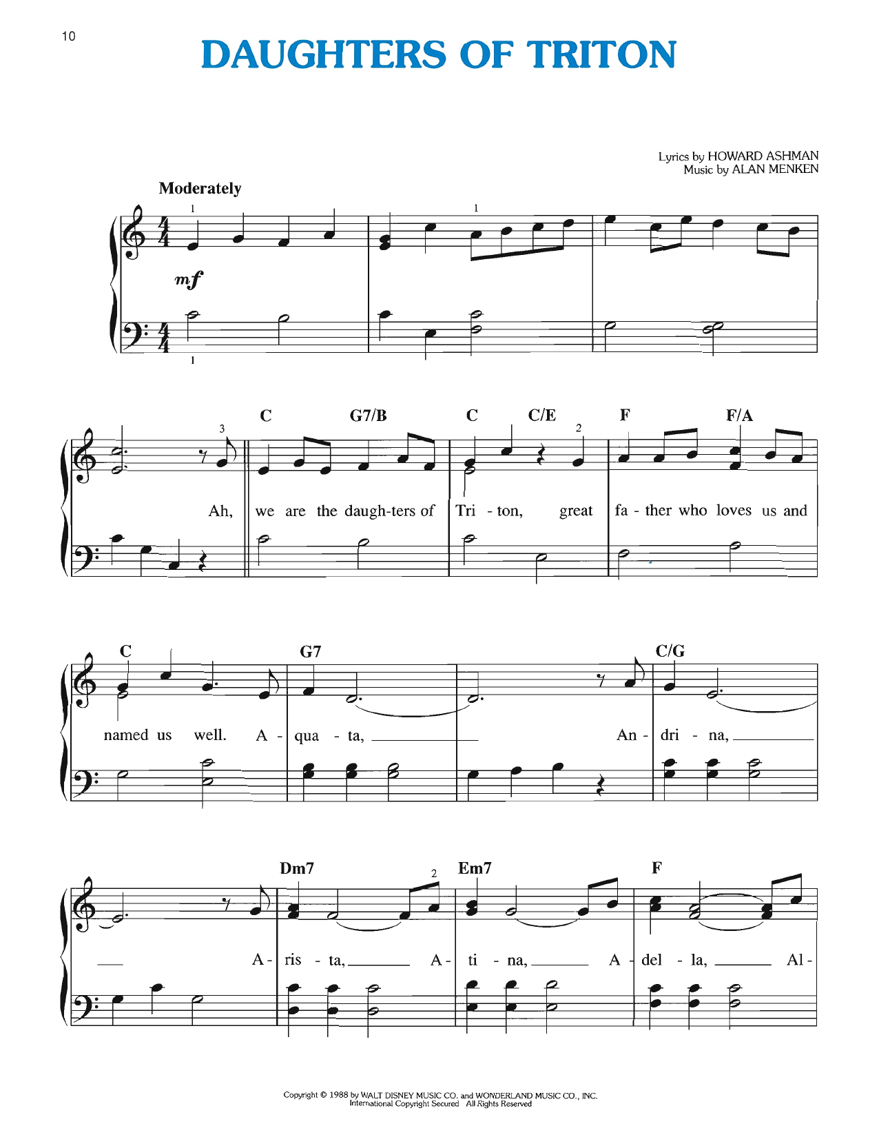 Howard Ashman Daughters Of Triton (from The Little Mermaid: A Broadway Musical) Sheet Music Notes & Chords for Easy Piano - Download or Print PDF