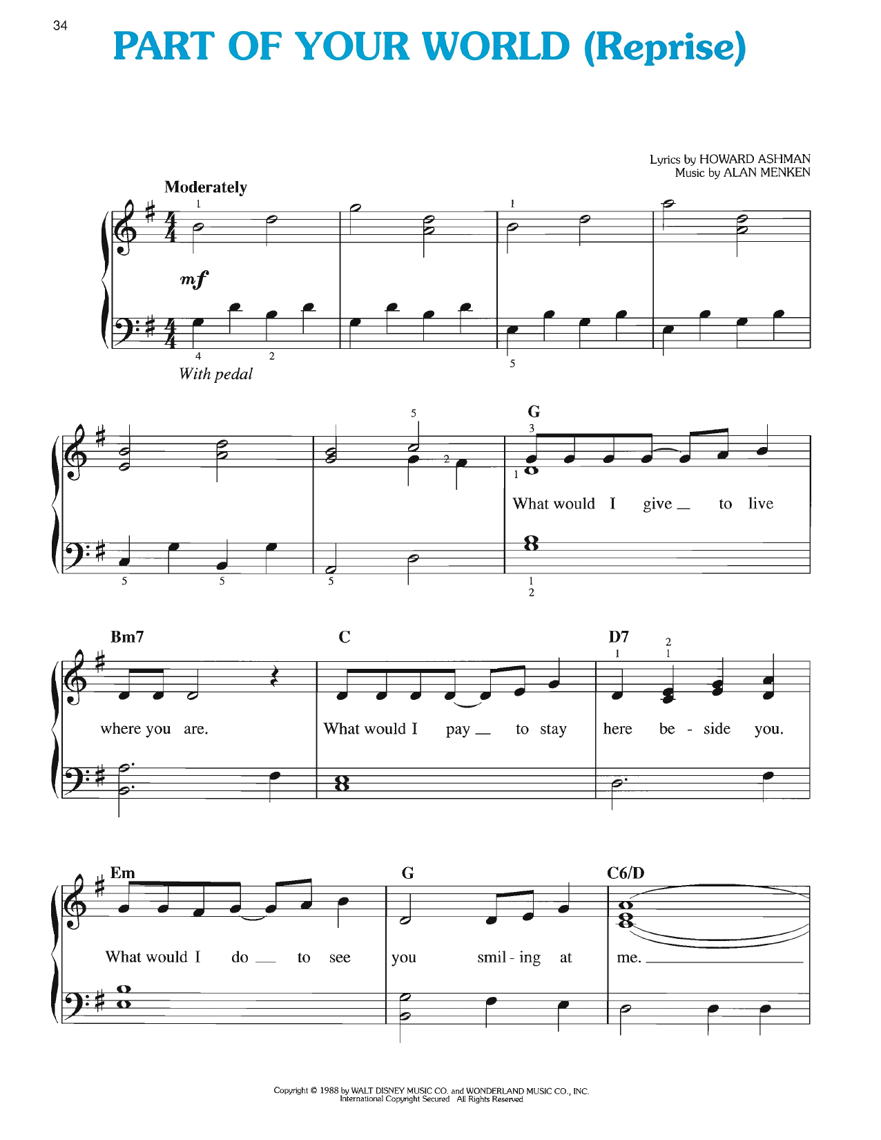 Howard Ashman Part Of Your World (Reprise) (from The Little Mermaid: A Broadway Musical) Sheet Music Notes & Chords for Easy Piano - Download or Print PDF