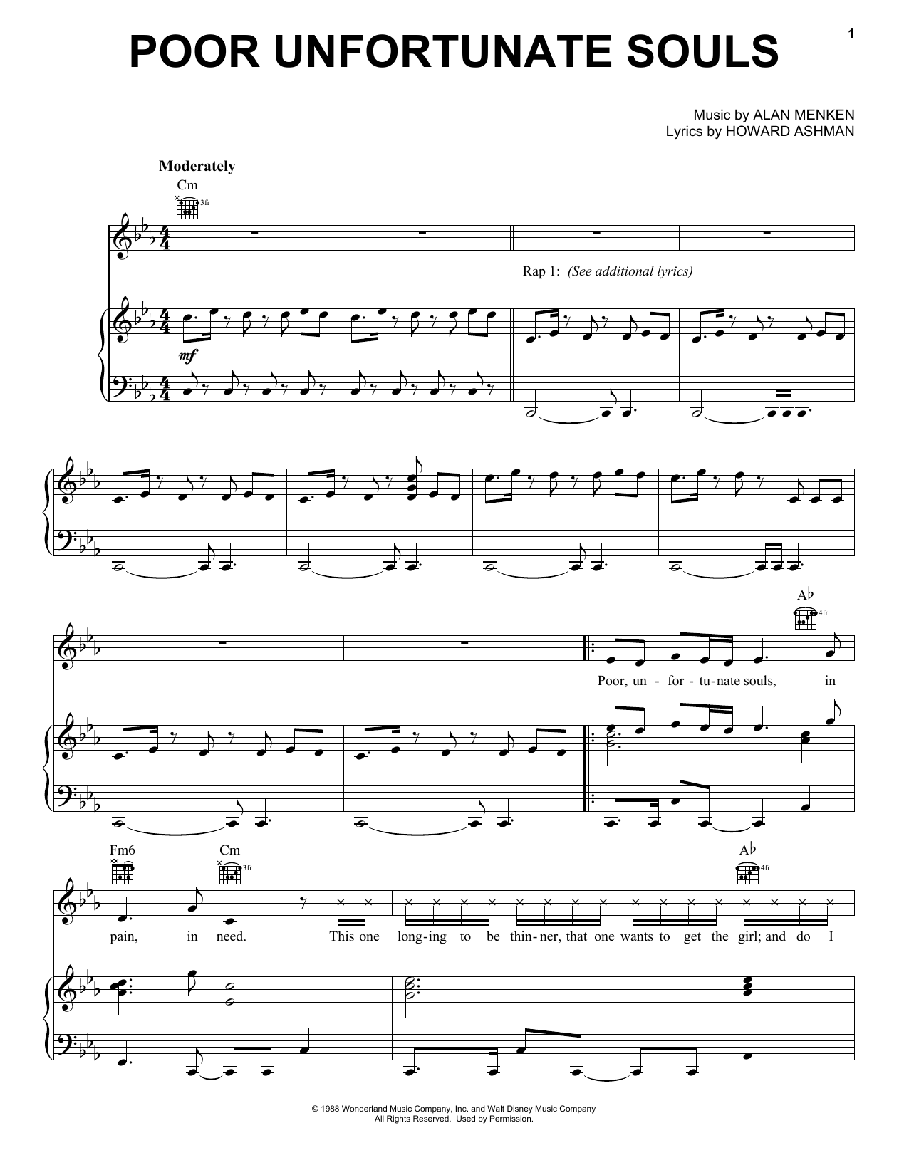 Howard Ashman Poor Unfortunate Souls (from Disney's Descendants 2) Sheet Music Notes & Chords for Piano, Vocal & Guitar (Right-Hand Melody) - Download or Print PDF