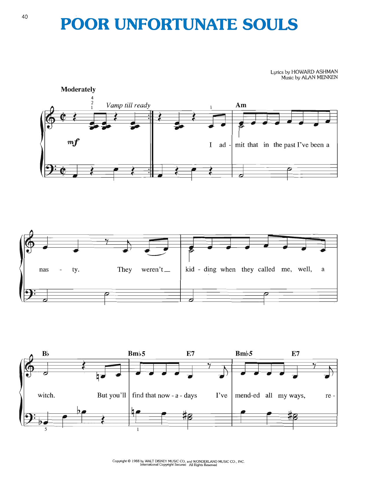 Howard Ashman Poor Unfortunate Souls (from The Little Mermaid: A Broadway Musical) Sheet Music Notes & Chords for Easy Piano - Download or Print PDF