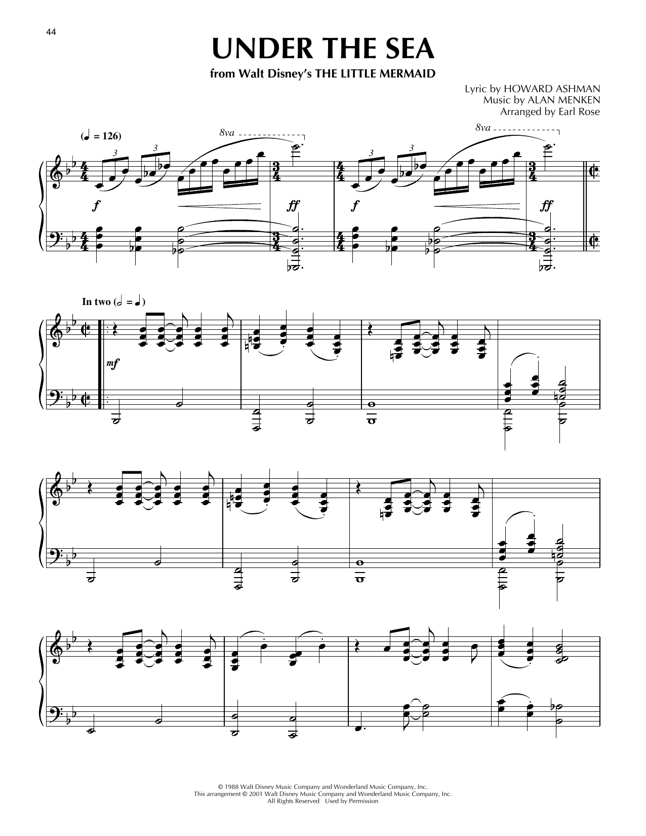 Howard Ashman Under The Sea (from The Little Mermaid) (arr. Earl Rose) Sheet Music Notes & Chords for Piano Solo - Download or Print PDF