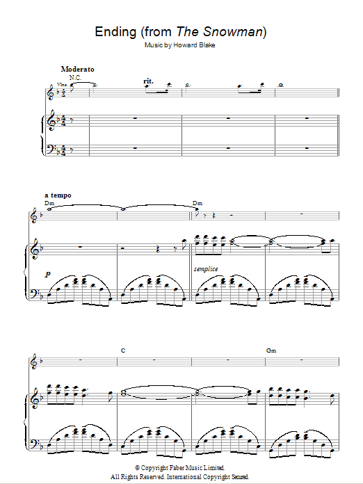Howard Blake Ending Sheet Music Notes & Chords for Piano, Vocal & Guitar - Download or Print PDF