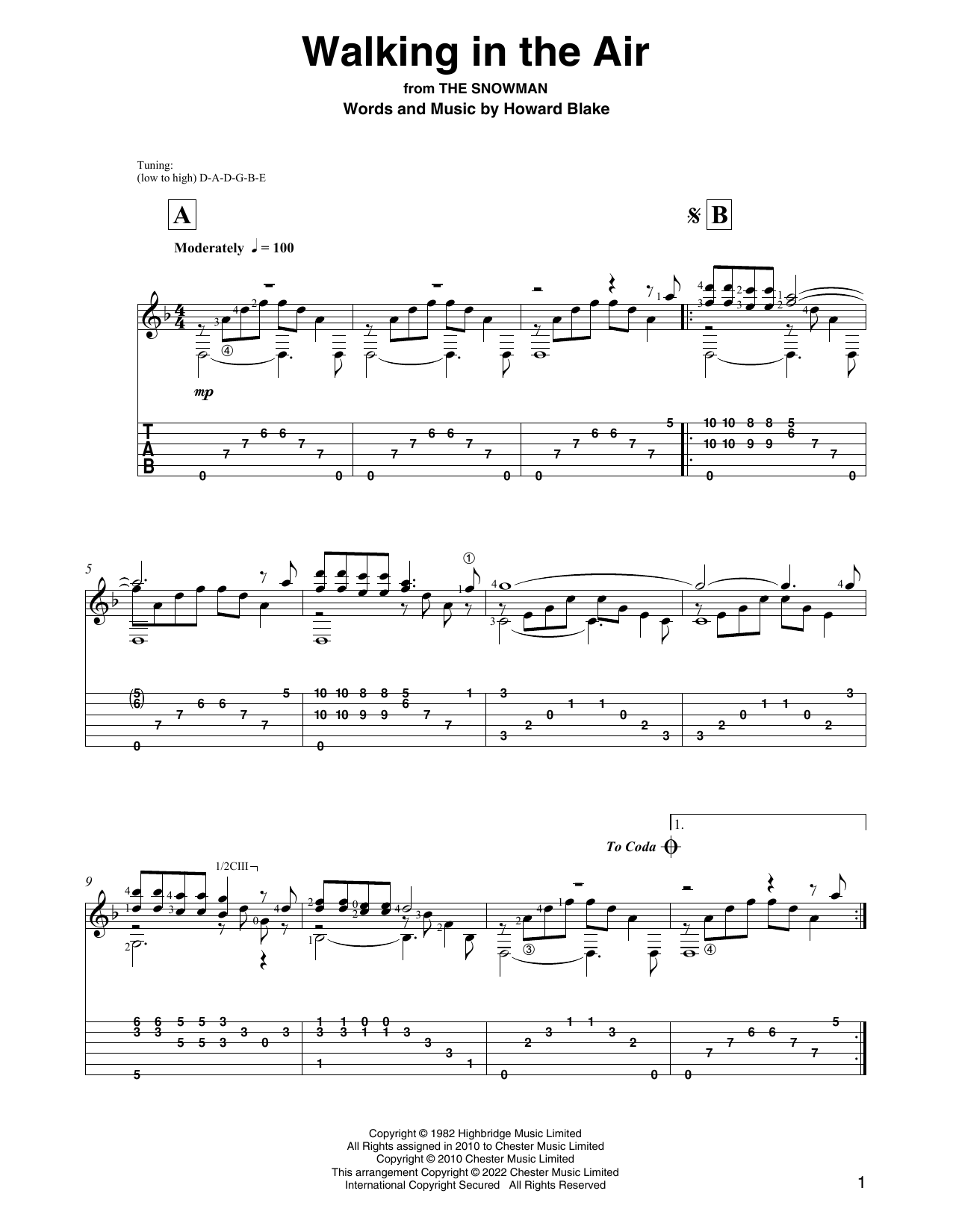 Howard Blake Walking In The Air (from The Snowman) (arr. David Jaggs) Sheet Music Notes & Chords for Solo Guitar - Download or Print PDF