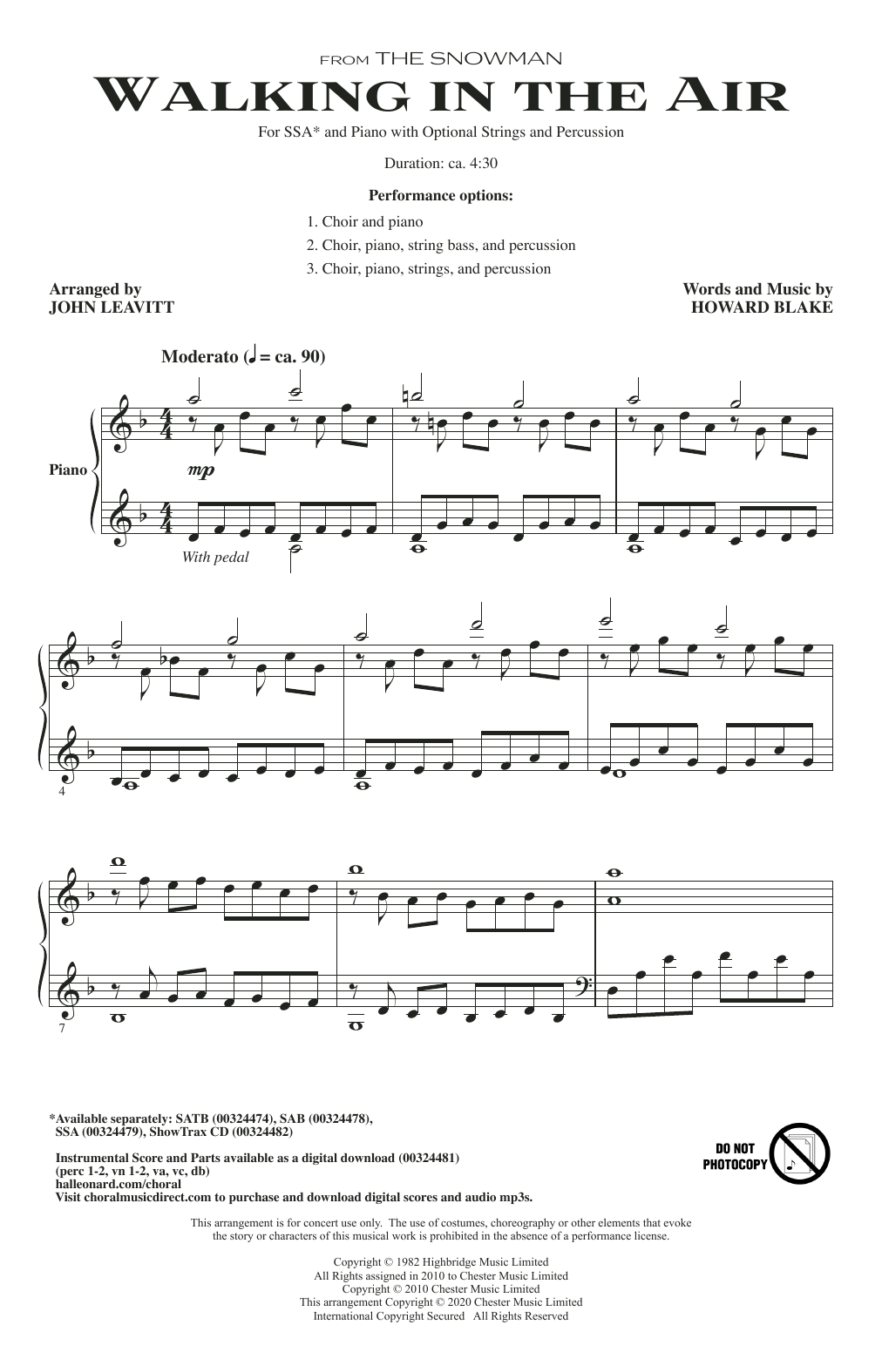 Howard Blake Walking In The Air (from The Snowman) (arr. John Leavitt) Sheet Music Notes & Chords for SSA Choir - Download or Print PDF