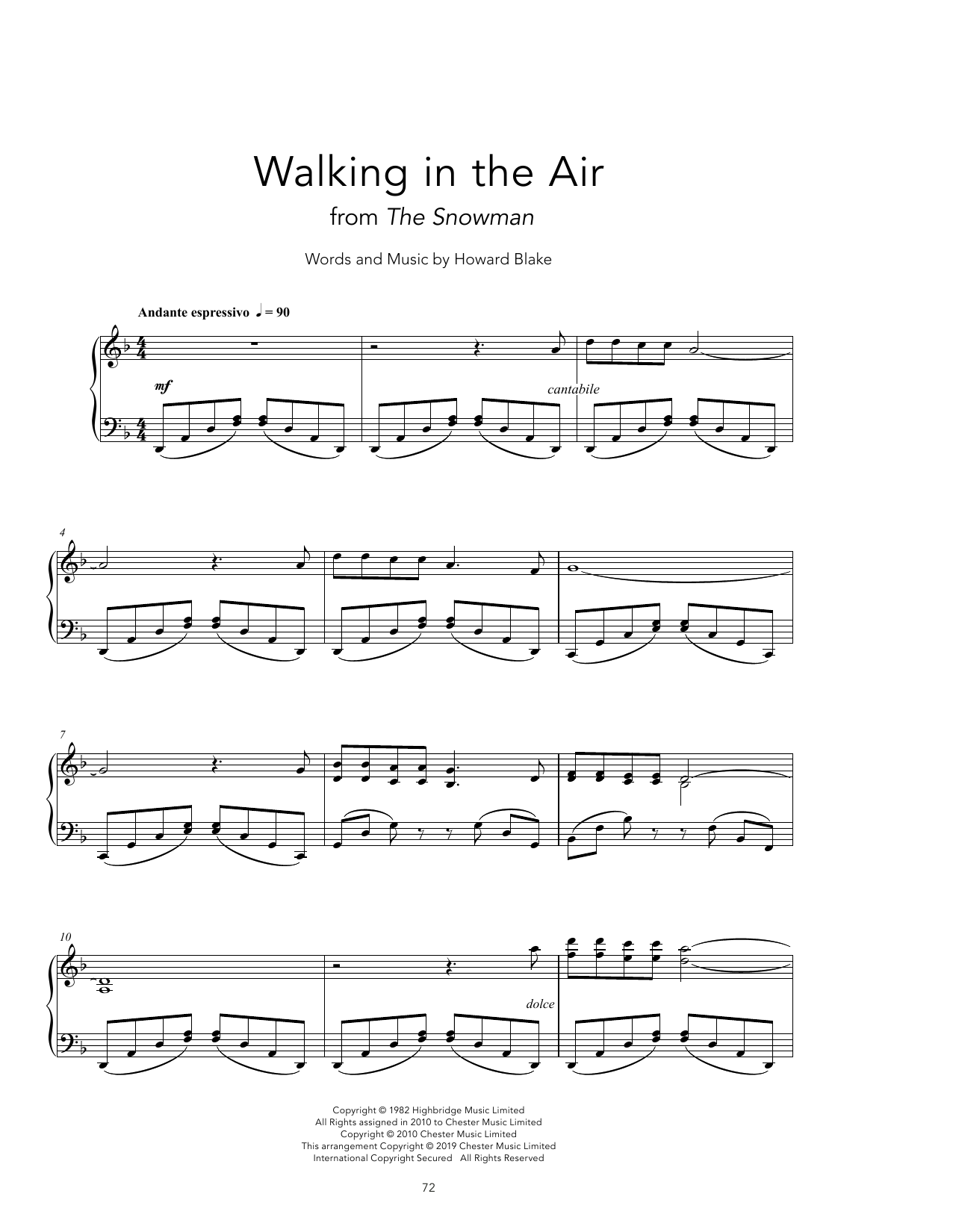 Howard Blake Walking In The Air [Peaceful version] Sheet Music Notes & Chords for Piano Solo - Download or Print PDF