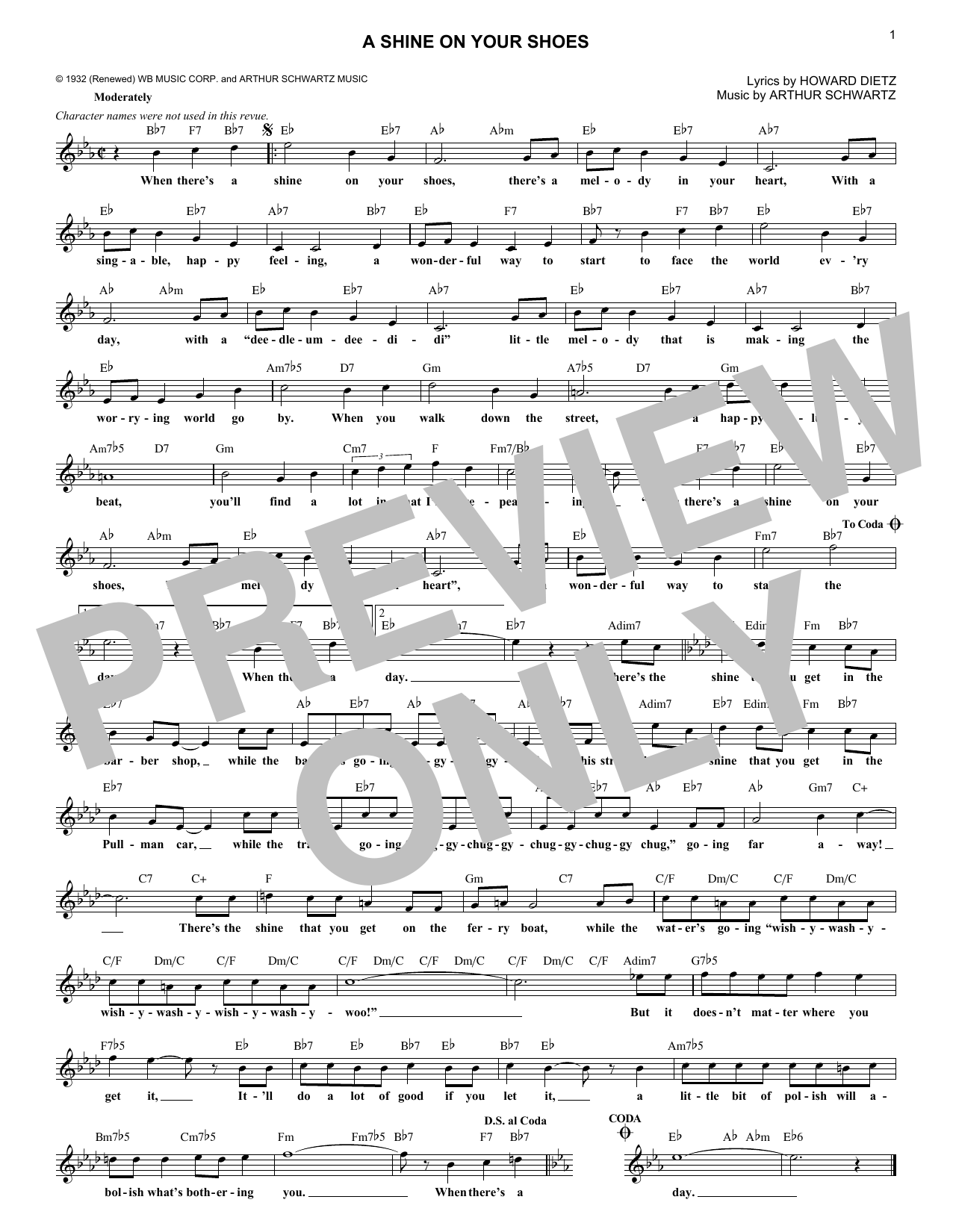 Howard Dietz A Shine On Your Shoes Sheet Music Notes & Chords for Melody Line, Lyrics & Chords - Download or Print PDF