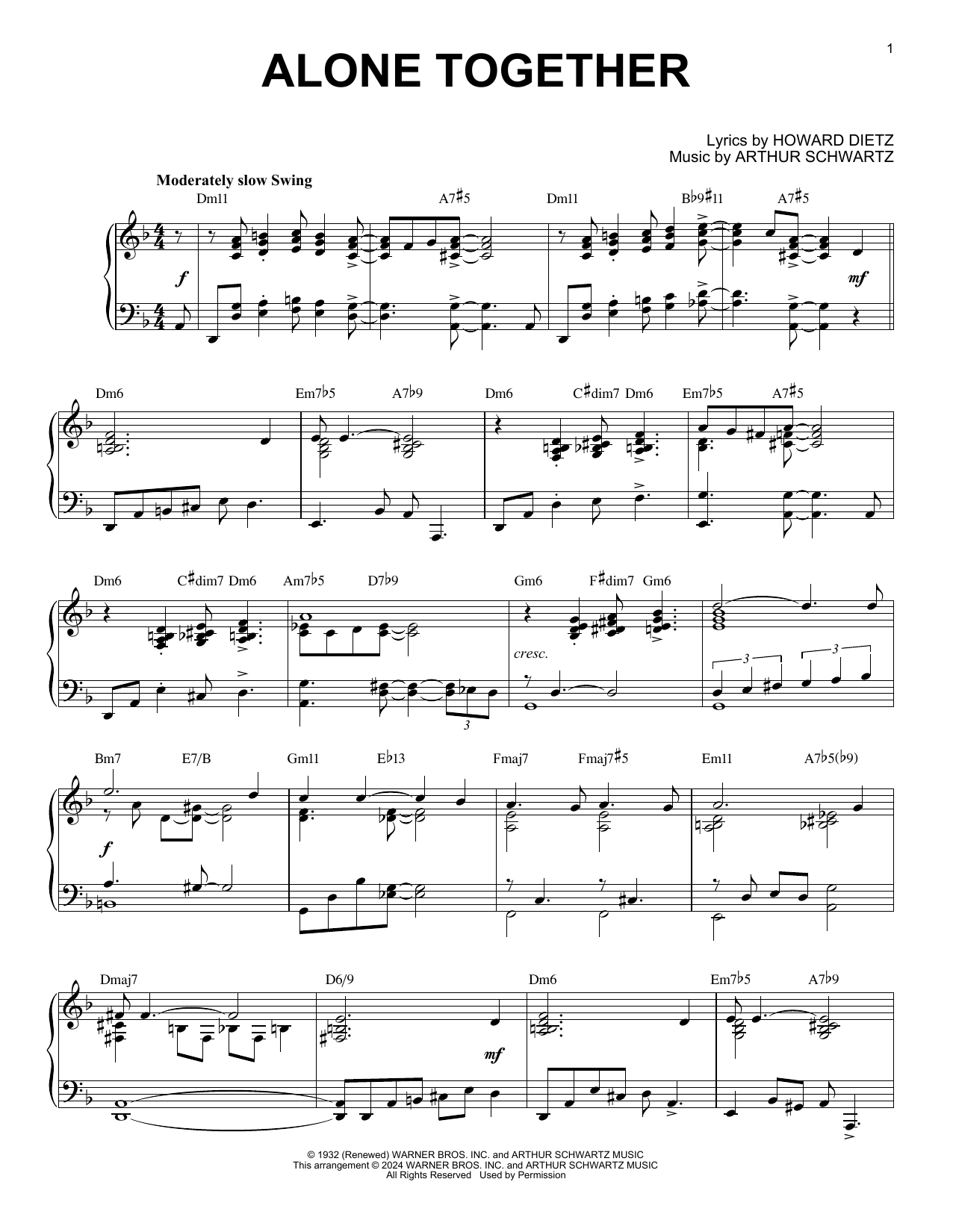 Howard Dietz Alone Together (arr. Brent Edstrom) Sheet Music Notes & Chords for Piano Solo - Download or Print PDF