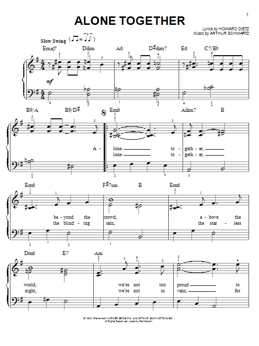 Howard Dietz Alone Together Sheet Music Notes & Chords for Real Book – Melody & Chords - Download or Print PDF