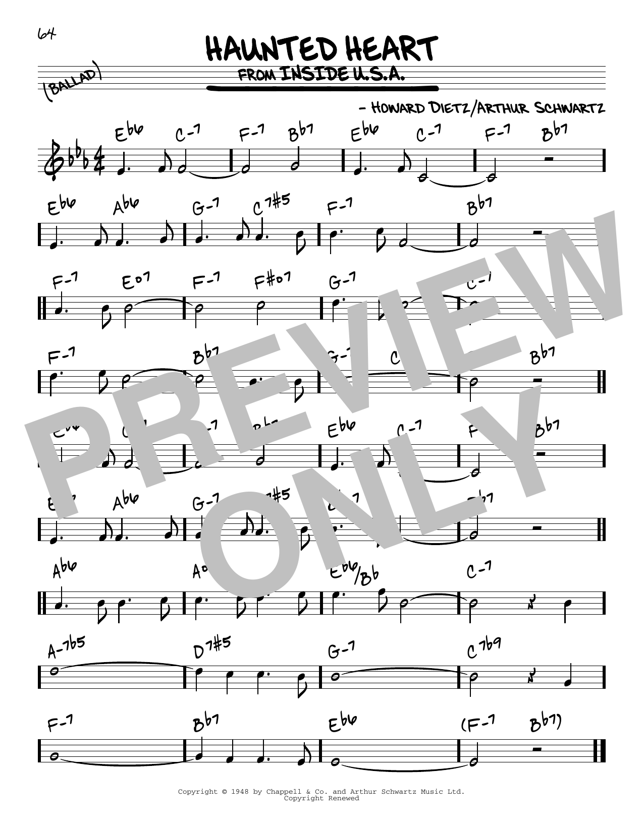 Howard Dietz Haunted Heart Sheet Music Notes & Chords for Real Book – Melody & Chords - Download or Print PDF