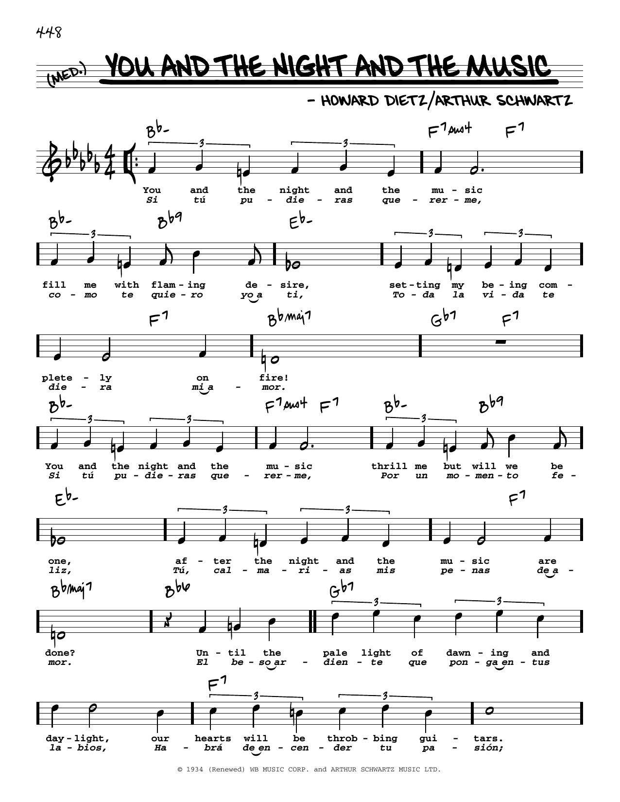 Howard Dietz You And The Night And The Music (High Voice) Sheet Music Notes & Chords for Real Book – Melody, Lyrics & Chords - Download or Print PDF