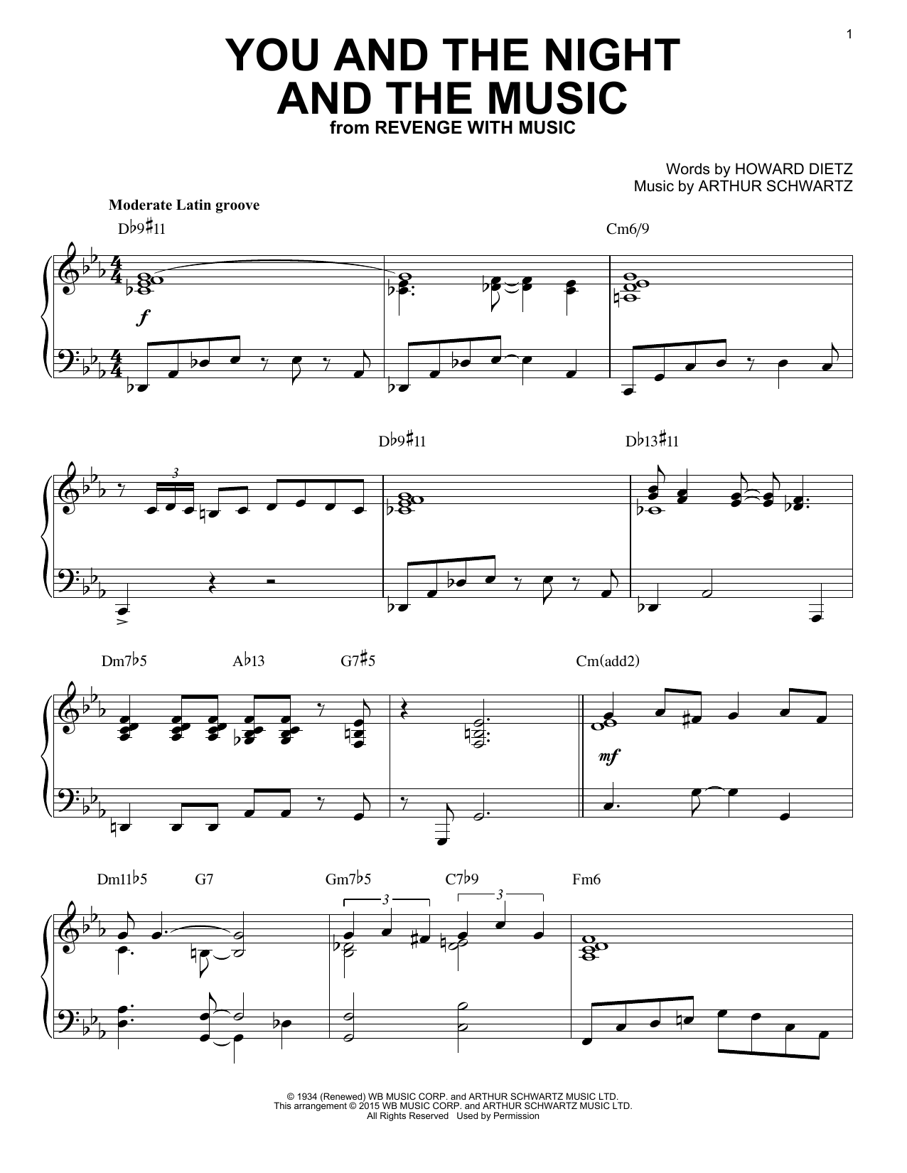 Howard Dietz You And The Night And The Music [Jazz version] (arr. Brent Edstrom) Sheet Music Notes & Chords for Piano - Download or Print PDF