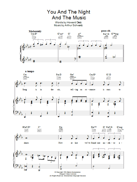 Howard Dietz You And The Night And The Music Sheet Music Notes & Chords for Piano, Vocal & Guitar (Right-Hand Melody) - Download or Print PDF