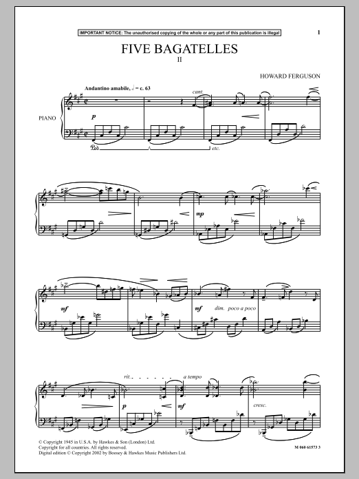 Howard Ferguson Five Bagatelles (II) Sheet Music Notes & Chords for Piano - Download or Print PDF