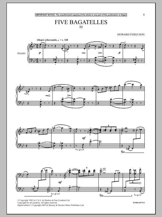 Howard Ferguson Five Bagatelles (III) Sheet Music Notes & Chords for Piano - Download or Print PDF Howard Ferguson Five Bagatelles (III) Sheet Music Notes & Chords for Piano - Download or Print PDF
