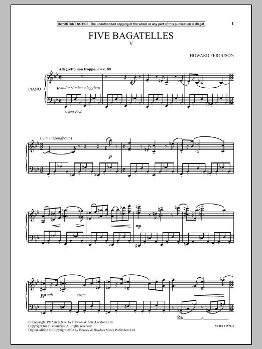 Howard Ferguson Five Bagatelles (V) Sheet Music Notes & Chords for Piano - Download or Print PDF Howard Ferguson Five Bagatelles (V) Sheet Music Notes & Chords for Piano - Download or Print PDF