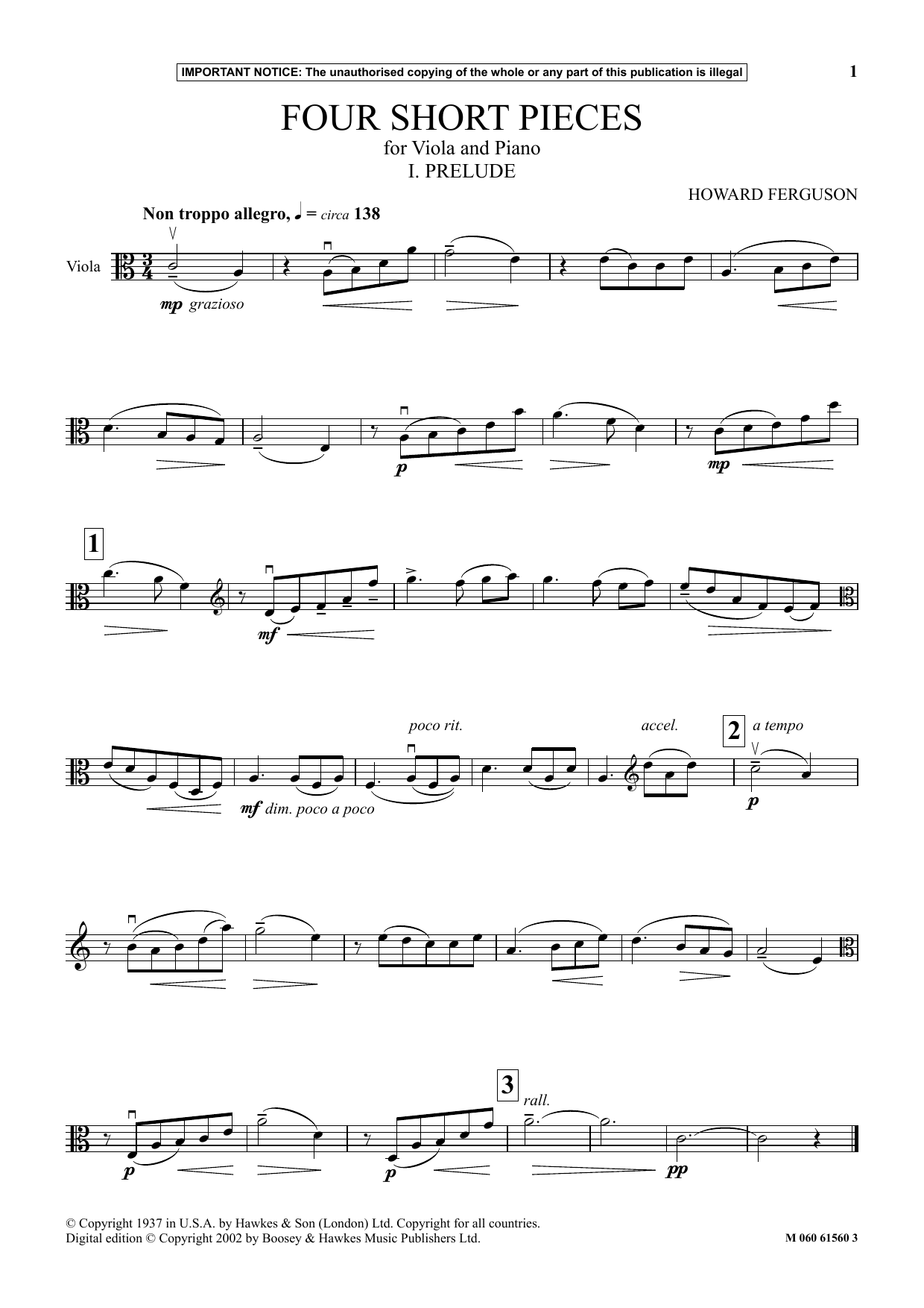 Howard Ferguson I. Prelude (from Four Short Pieces For Viola And Piano) Sheet Music Notes & Chords for Instrumental Solo - Download or Print PDF