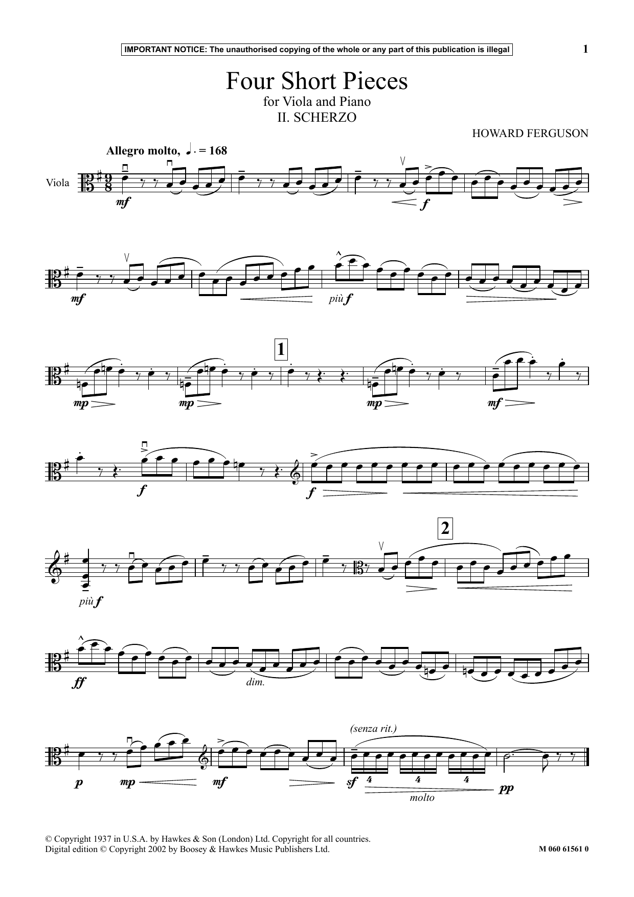 Howard Ferguson II. Scherzo (from Four Short Pieces For Viola And Piano) Sheet Music Notes & Chords for Instrumental Solo - Download or Print PDF