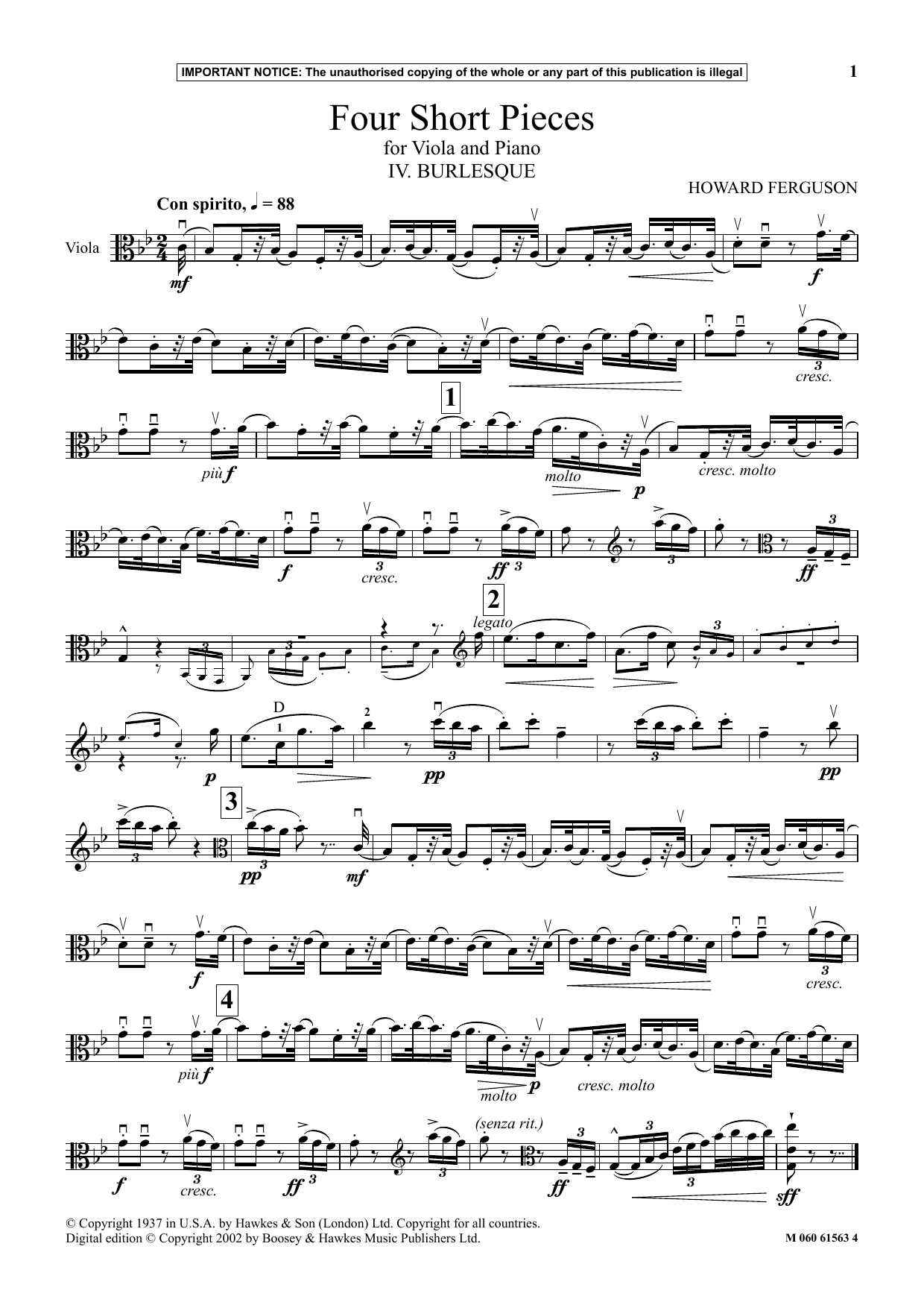 Howard Ferguson IV. Burlesque (from Four Short Pieces For Viola And Piano) Sheet Music Notes & Chords for Instrumental Solo - Download or Print PDF