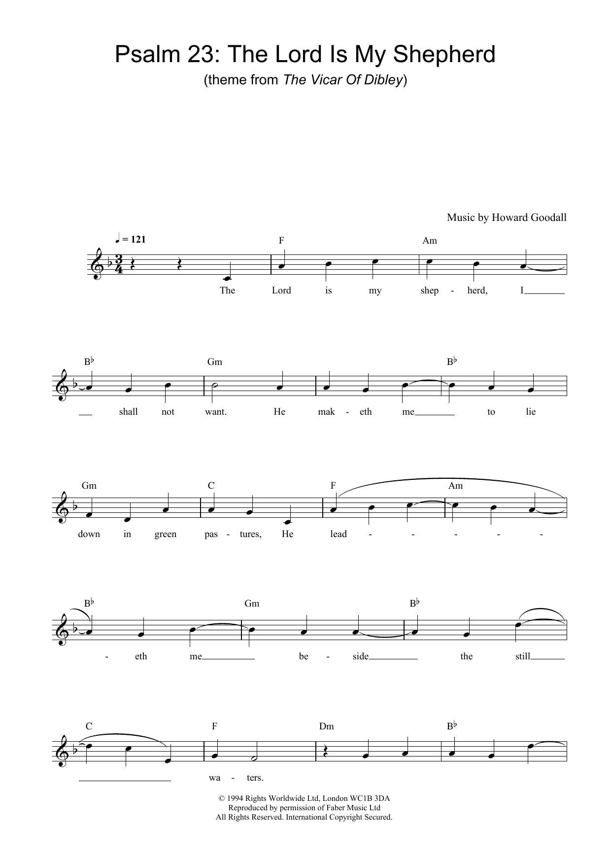 Howard Goodall Psalm 23 - The Lord Is My Shepherd (theme from The Vicar Of Dibley) Sheet Music Notes & Chords for Melody Line, Lyrics & Chords - Download or Print PDF
