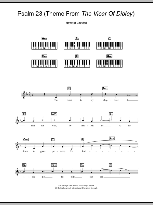 Howard Goodall Psalm 23 (Theme From The Vicar Of Dibley) Sheet Music Notes & Chords for Keyboard - Download or Print PDF
