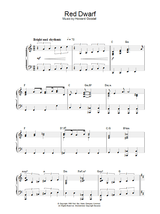 Howard Goodall Red Dwarf Sheet Music Notes & Chords for Keyboard - Download or Print PDF