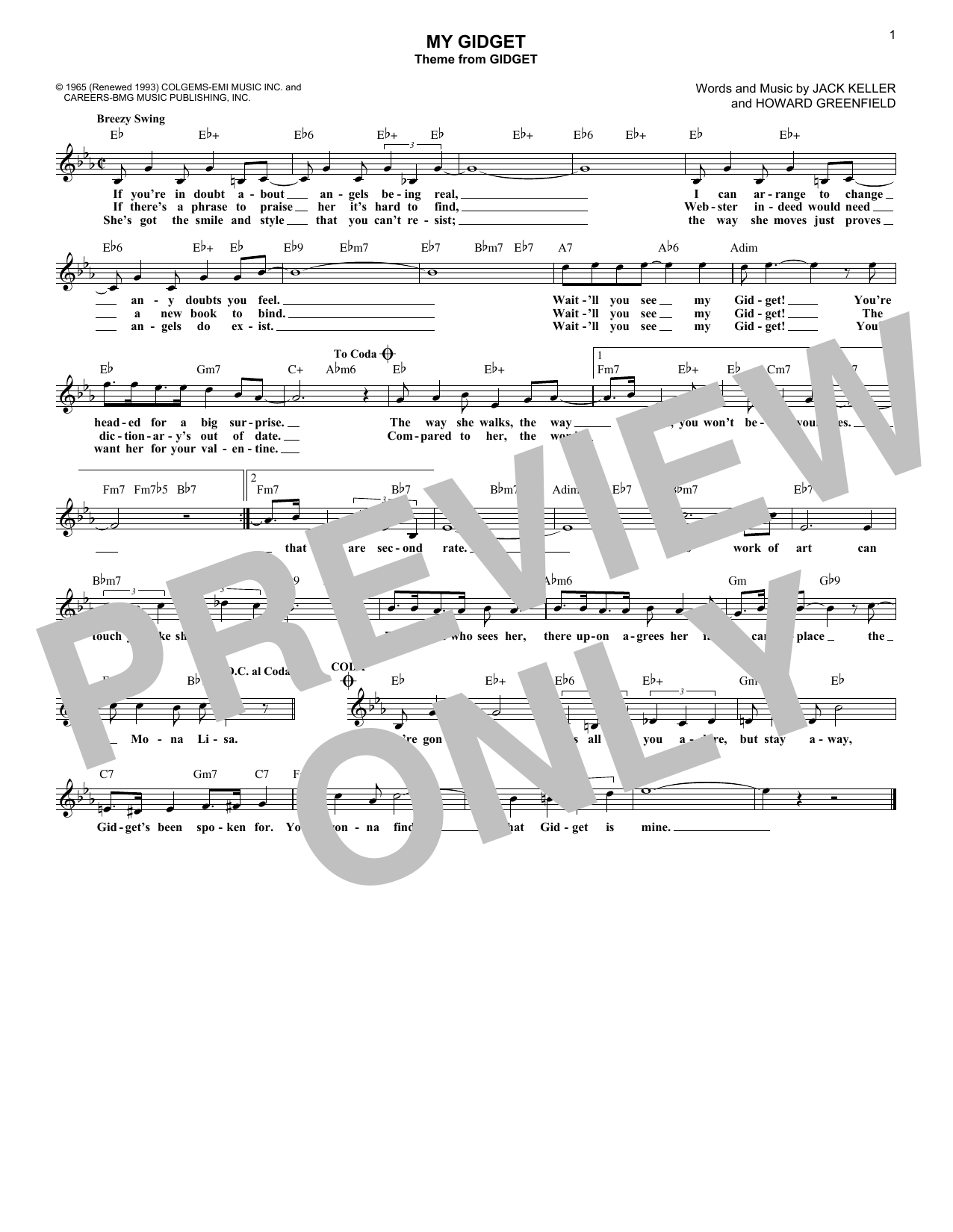 Howard Greenfield My Gidget (from Gidget) Sheet Music Notes & Chords for Lead Sheet / Fake Book - Download or Print PDF