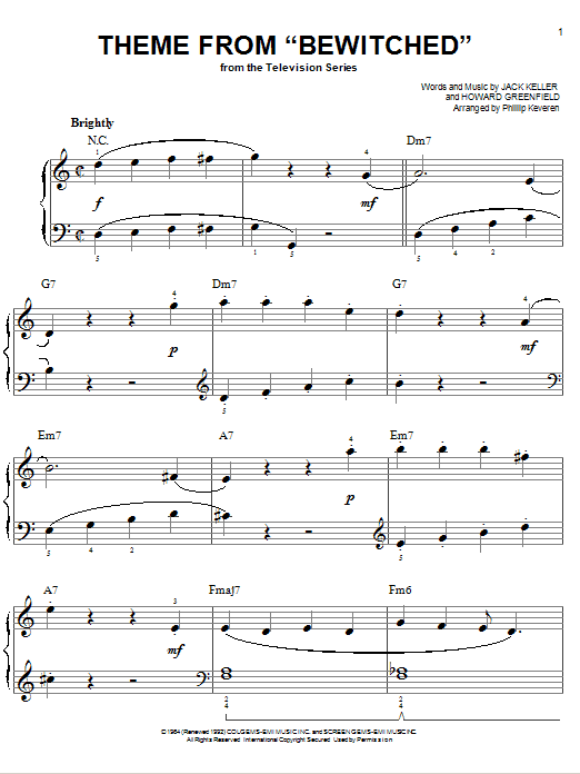 Howard Greenfield Theme from Bewitched Sheet Music Notes & Chords for Easy Piano - Download or Print PDF