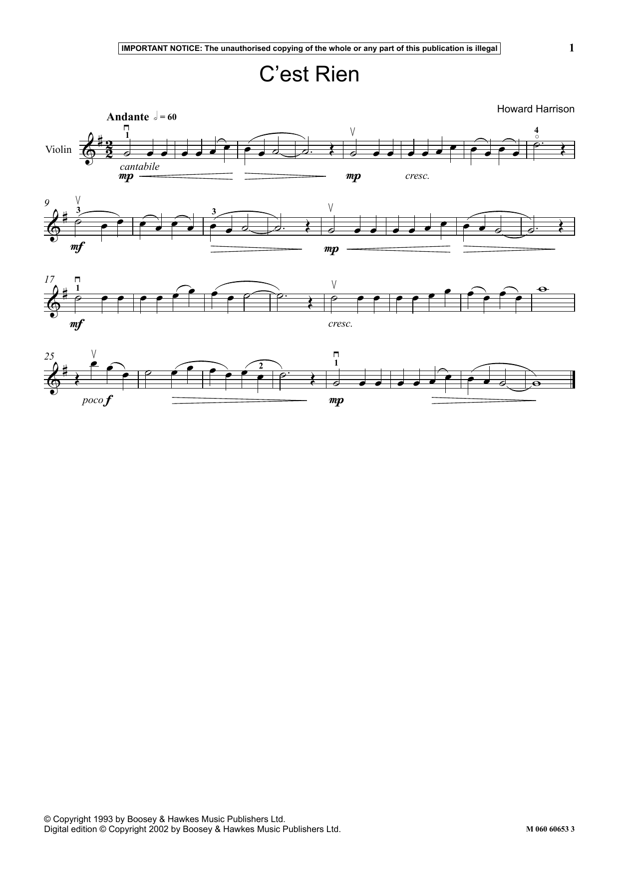 Howard Harrison C Est Rien Sheet Music Notes & Chords for Instrumental Solo - Download or Print PDF