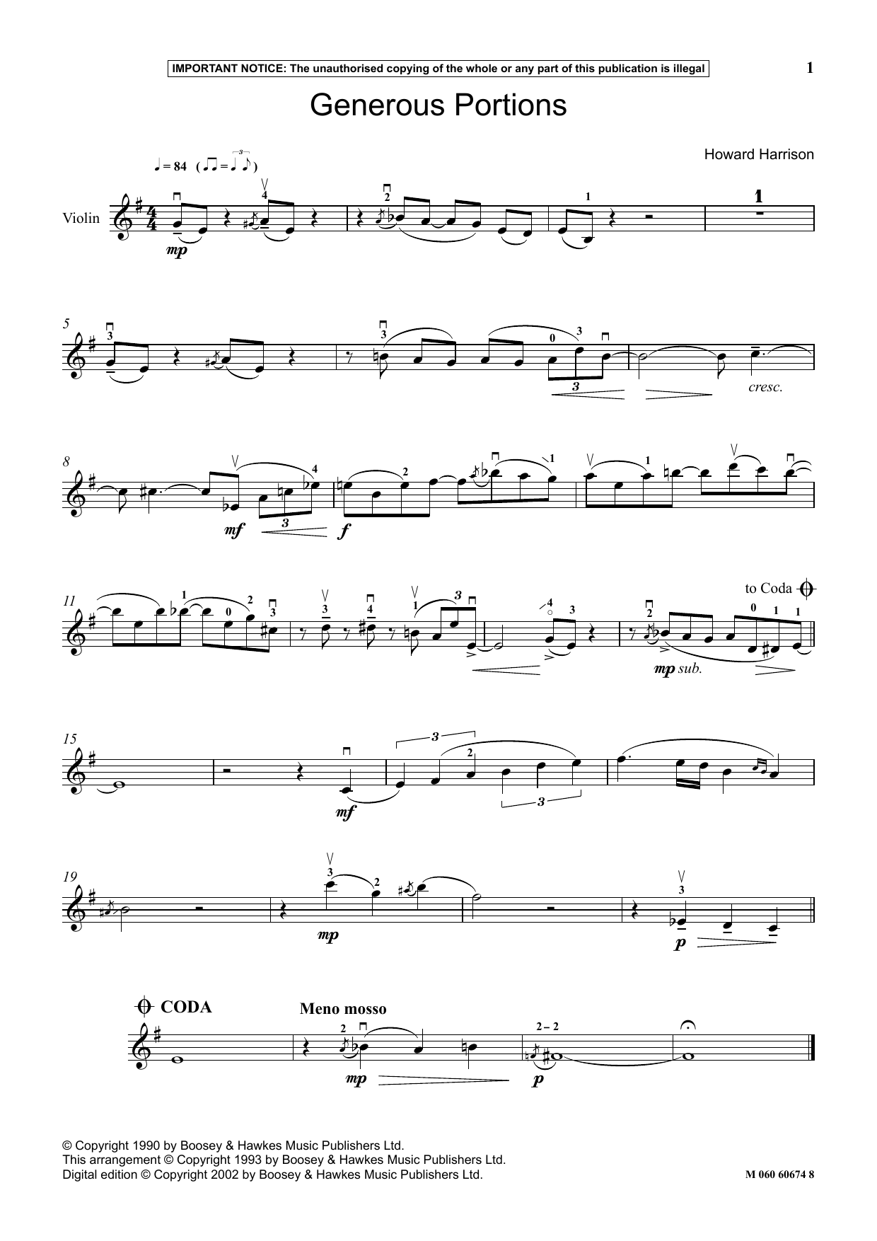 Howard Harrison Generous Portions Sheet Music Notes & Chords for Instrumental Solo - Download or Print PDF