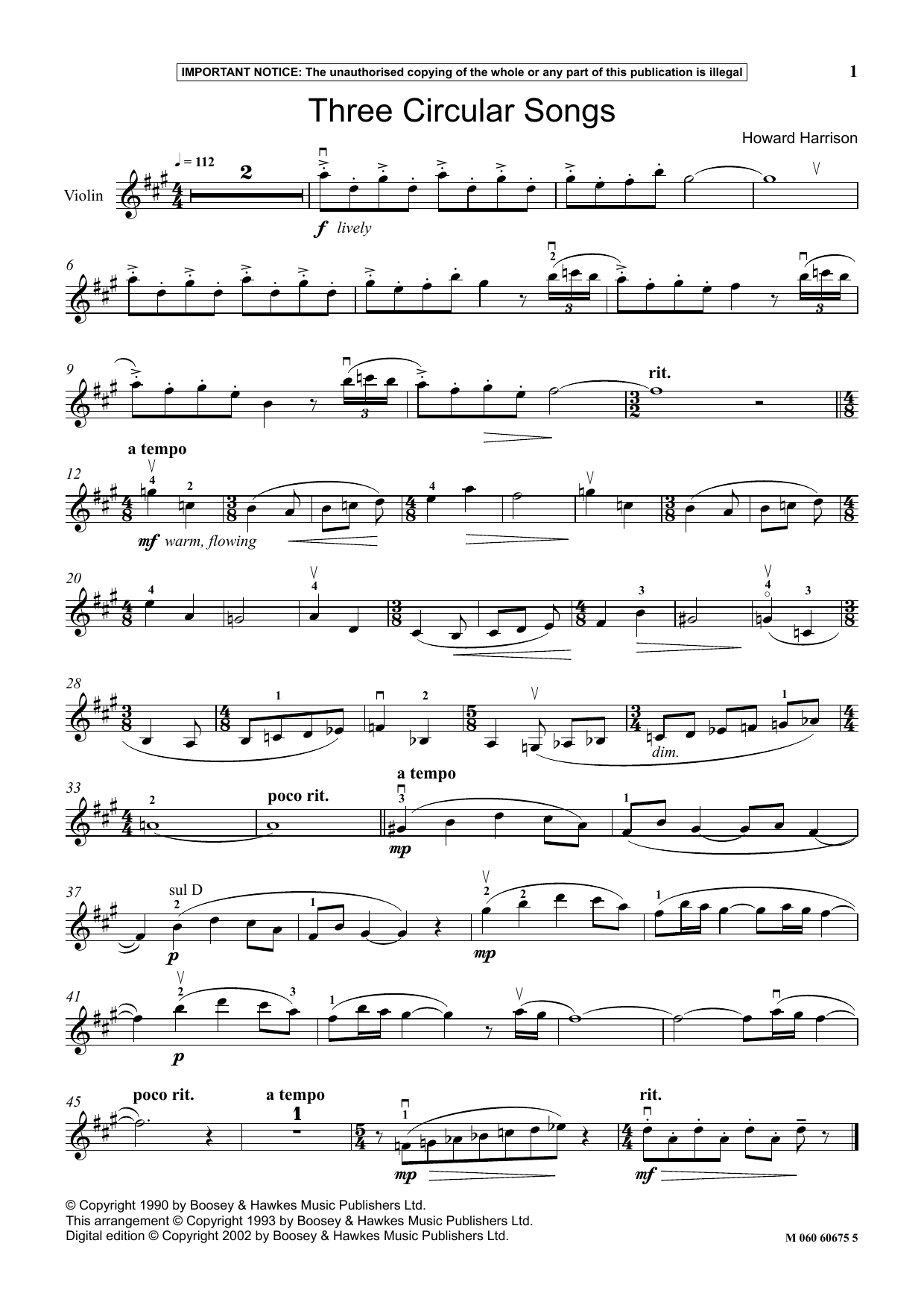 Howard Harrison Three Circular Songs Sheet Music Notes & Chords for Instrumental Solo - Download or Print PDF