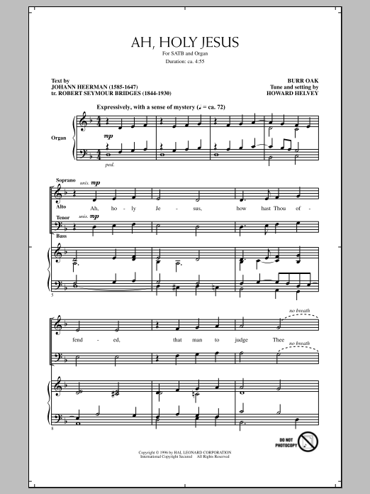Howard Helvey Ah, Holy Jesus Sheet Music Notes & Chords for SATB - Download or Print PDF