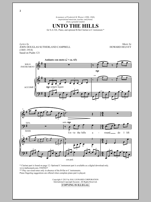 Howard Helvey Unto The Hills Sheet Music Notes & Chords for SATB - Download or Print PDF