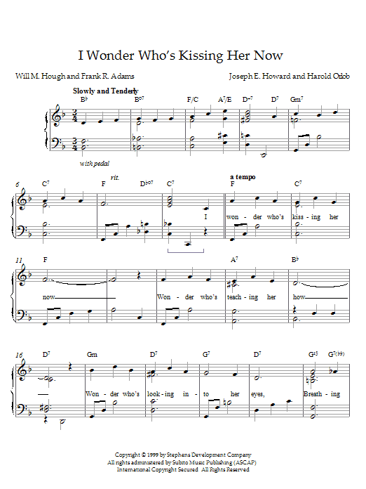 Preview Howard I Wonder Who's Kissing Her Now Pop sheet music, notes and chords for Piano, SKU: 21551 I Wonder Who's Kissing Her Now sheet music